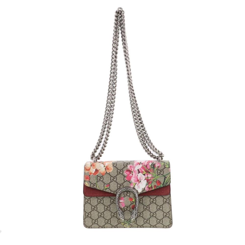 GUCCI Dionysus GG Supreme Floral Flower Bag Pink Brown